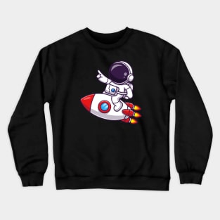 Cute Astronaut Pointing On Rocket Cartoon Crewneck Sweatshirt